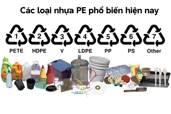 một số loại nhựa pe phổ biến thường gặp như pete, hdpe, ldpe,..