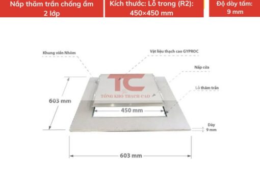 nap tham tran thach cao 450x450 mm chong am 2 lop