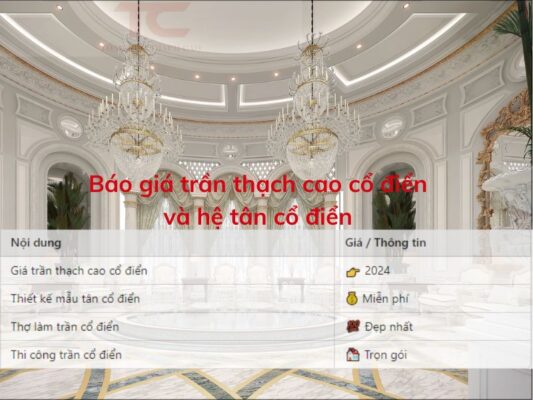 báo giá trần thạch cao tân cổ điển trọn gói