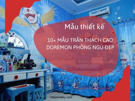 mẫu thiết kế trần thạch cao phòng ngủ doremon đẹp